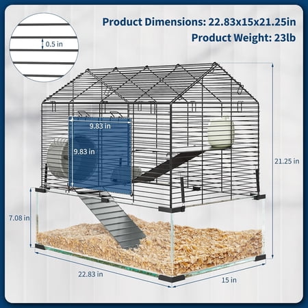 Acekid Metal Hamster Cage With Transparent Hamster Habitats And 4PCS Cage Accessories 3-Tier Small Animal Cage Pet Mouse Cages With Water Bottle For Rats Hamsters Hedgehogs