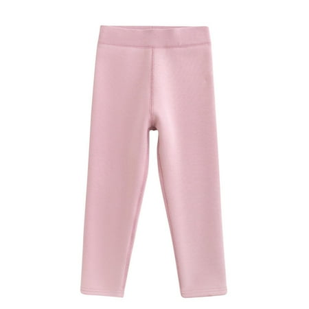

kpmatpey Toddler Baby Girls Pants Straight Leg Elastic Waist Solid Color Fleece Lined Fall Warm Infant Kids Trousers