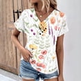 thumbnail image 3 of Charella Short Sleeve Shirts for Women V-Neck Button Up Tops 2025 Spring and Summer T-shirt,Multicolor,XXXL, 3 of 5