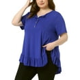 thumbnail image 5 of Agnes Orinda Plus Size T Shirts for Women Henley V Neck Button Up Short Sleeve Ruffled Hem Blouses Tops 4X Royal Blue, 5 of 7