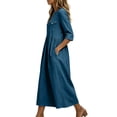 thumbnail image 5 of Jovrlynd Fall Midi Dresses for Women V Neck 3/4 Sleeve Cotton Linen Casual Boho Dress with Pockets 2026, S-2XL, 5 of 7
