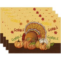 Thanksgiving Turkey Maple Leaf Fall Cloth Placemats Set of 4 Table Mats Table Decorations 12x18 Inch