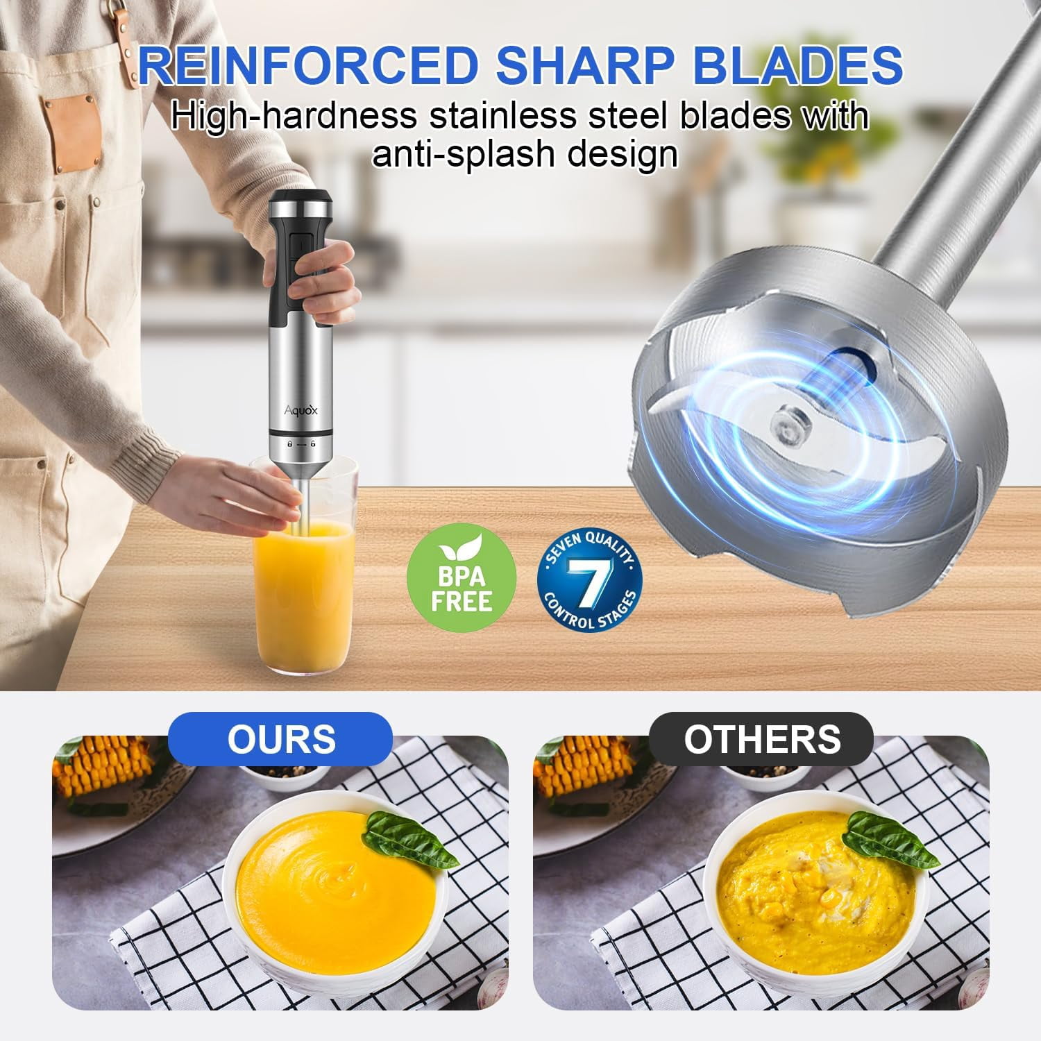Immersion Blender 5 in 1 Handheld Blender 1500W with Turbo Boost, 20 Speed Modes for Soup, Sauce, Baby Food