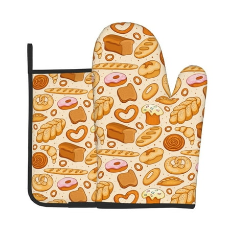 

Gaeub Various Bread Print Oven Mitts and Pot Holders Sets of 2 Heat Resistant Pad Cooking Gloves for Baking BBQ Home Decor