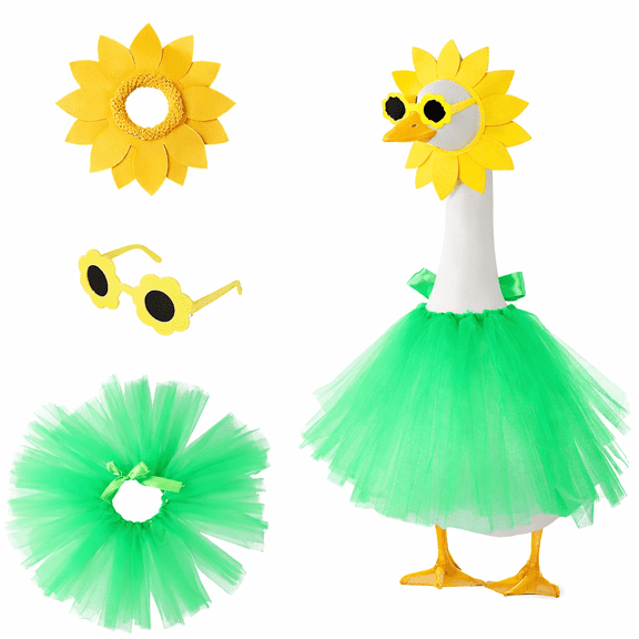 Sunflower Porch Goose Outfits for 23 Inch Lawn Goose, Summer Goose Outfit Set with Headpiece, Glasses and Tutu Skirt, Outdoor Garden Yard Patio Decoration