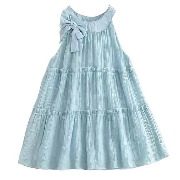 Nwiuh Baby Girls Spring Summer Dresses Outfits Little Girl Dress Casual Halter Neck Sleeveless Sundress for Kids (Light Blue, 5-6 Years)