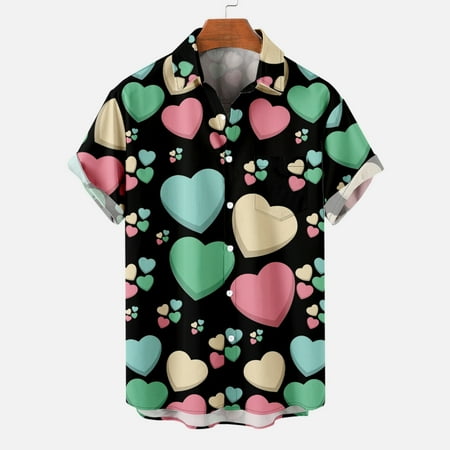 

Leesechin Couple Shirts Clearance Men Casual Buttons Valentine s Day Print With Pocket Turndown Short Sleeve Shirt Blouse