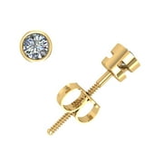 Real 0.10Ct Round Cut Diamond Stud Earrings 14k Yellow Gold Bezel Screwback G SI1
