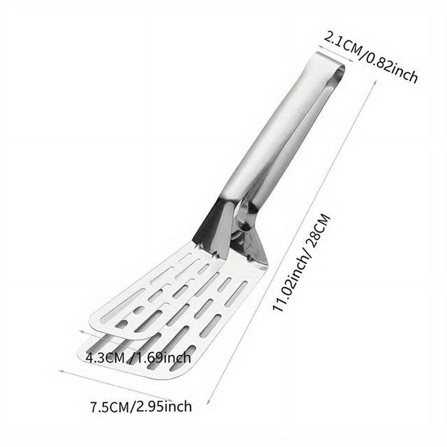 1pc, Stainless Steel Frying Shovel, Multi-functional Pancake Clip, High Temperature Resistant Steak Clip, Kitchen Anti-scalding Thickened Household Frying Shovel, Kitchen Tools, Kitchen Accessories,