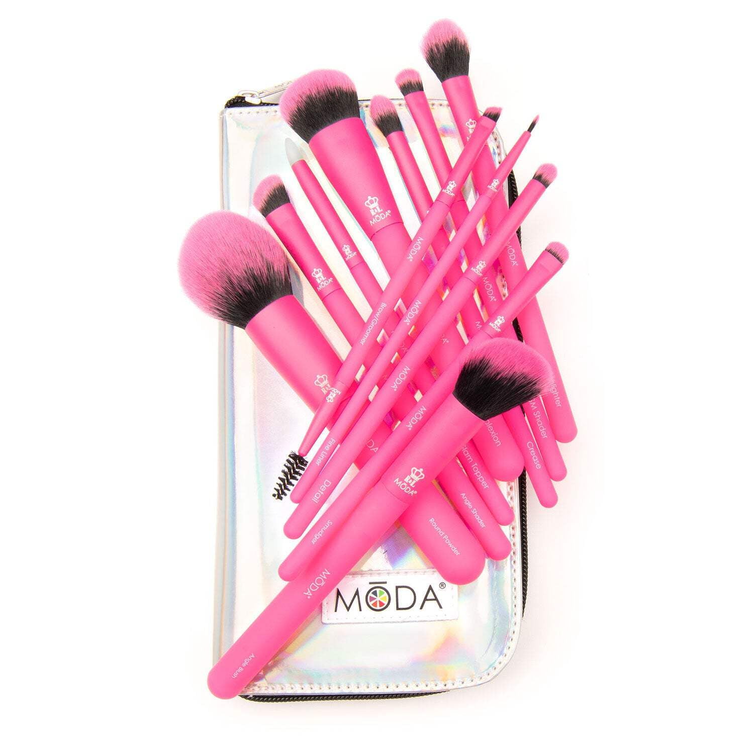 Moda Brush Totally Electric Neon Pink Full Face 13pc Makeup Brush Set