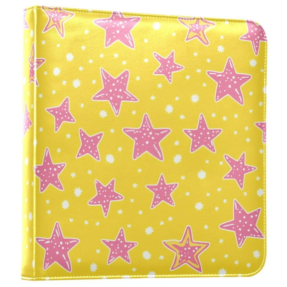 FORMRS 3 Ring Photo Album 4"x6" Self Adhesive Large Capacity PU Leather Cover, Big Pink Stars Pattern