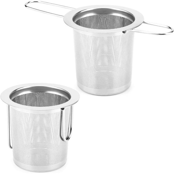 RUseeN Extra Fine Stainless Steel Tea Infuser Mesh Strainer with Large Capacity & Perfect Size Double Handles for Hanging on Teapots, Mugs, Cups to Steep Loose Leaf Tea and Coffee, 2 Pack