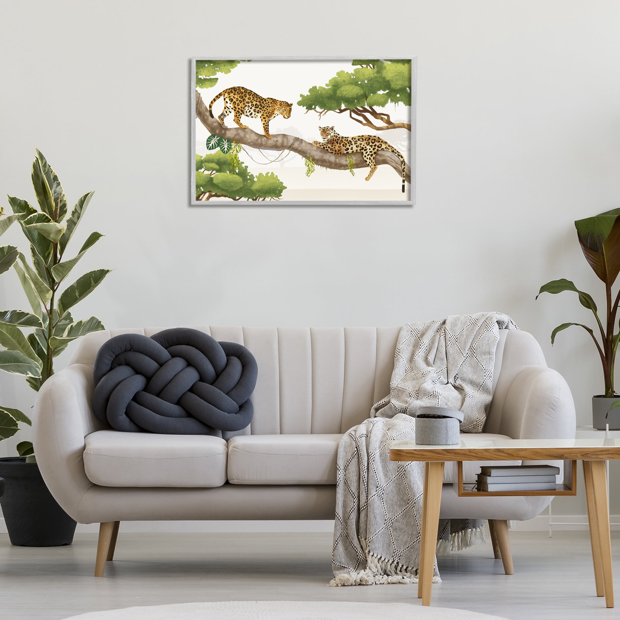 Stupell Industries Leopards Prowling on Branch Animals & Insects Painting Gray Framed Art Print Wall Art, 30 x 20