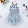 thumbnail image 2 of IWEMEK One Year Old Birthday Girls Outfit for Baby Girl Dress Cute Bowknot Cake Tulle Dresses Sunflower Blue Mini Romper, 2 of 7