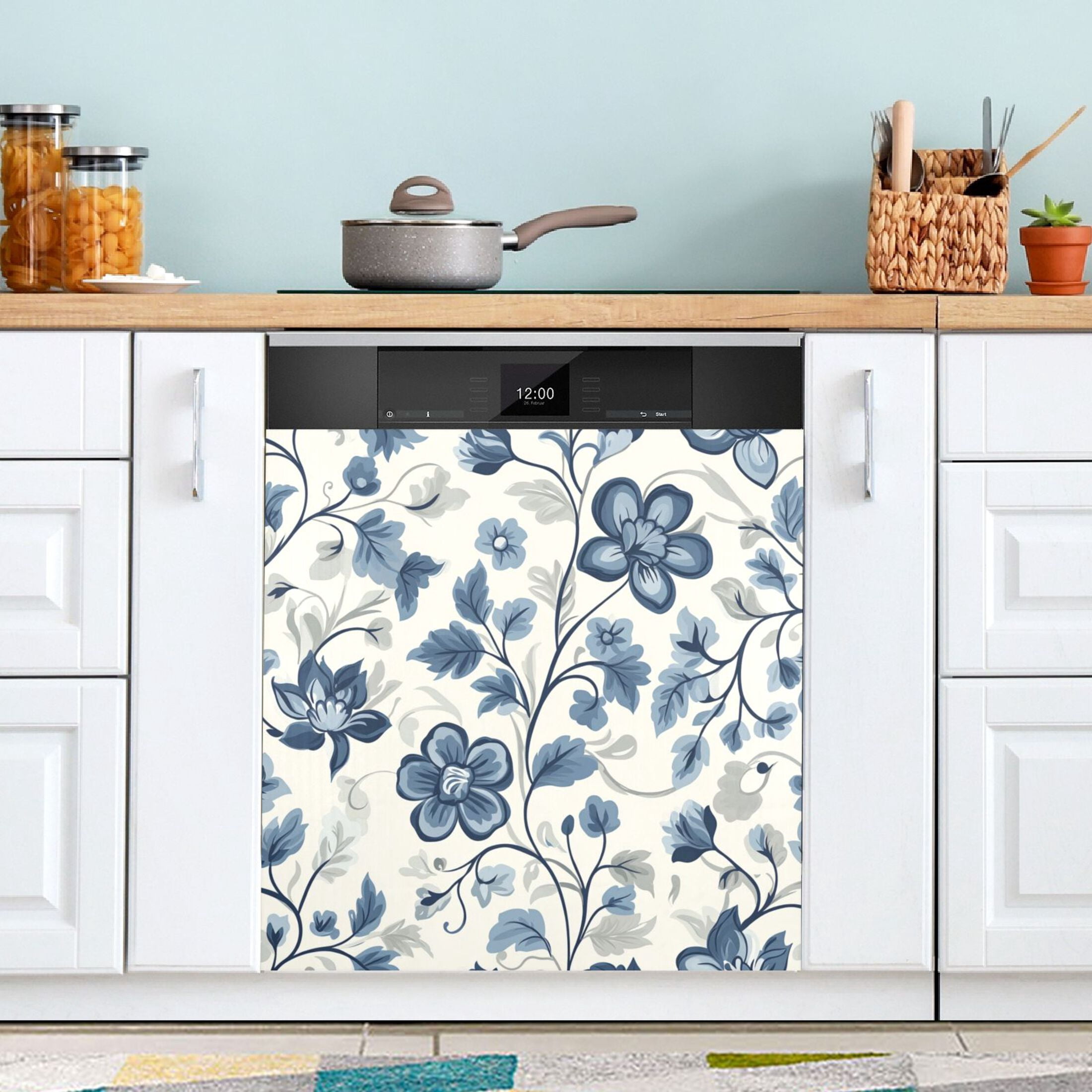 Dishwasher Magnetic Sticker 23x26 Inch Refrigerator Magnetic Sticker Washing Machine Magnetic Sticker Kitchen Panel Magnetic Sticker Home Decor Cool Blue Flowers