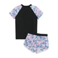 thumbnail image 2 of zdhoor Big Girls Rash Guard Tankini Set Camouflage Short Sleeve Shirt Top with Shorts Sun Protection Black XL, 2 of 7