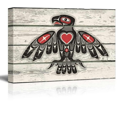 - wall26 - Red and Black Native American Indian Totem Bird Art - Rustic Canvas Art Home Decor - 32x48 inches