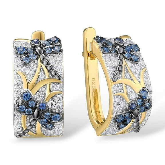 Santuzza 14K Gold Plated Dragonfly Earrings Blue Spinel Cubic Zirconia 925 Sterling Silver Drop Earrings for Women