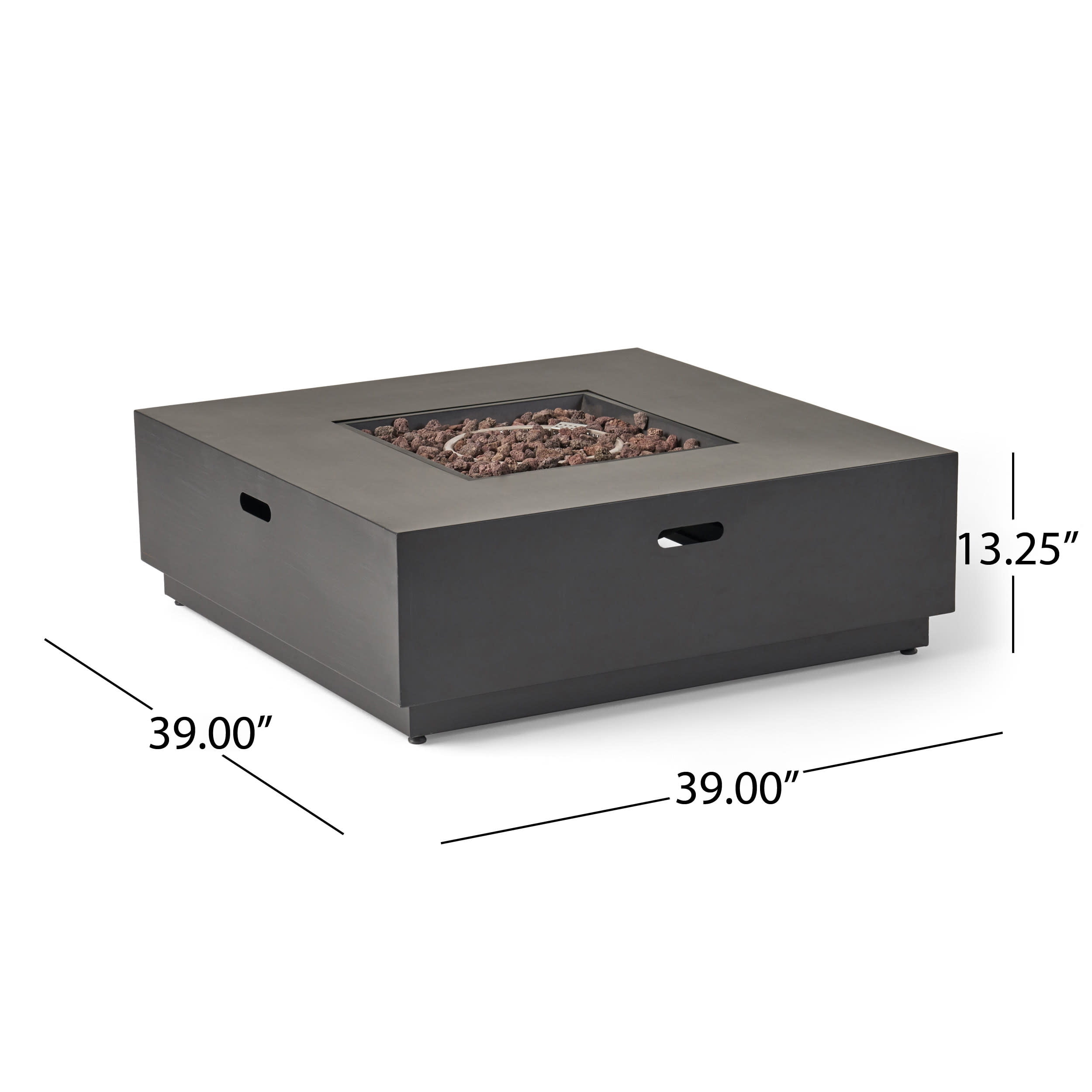 Reign Metal Outdoor 50,000 BTU Square Fire Pit (No Tank Holder), Dark Gray