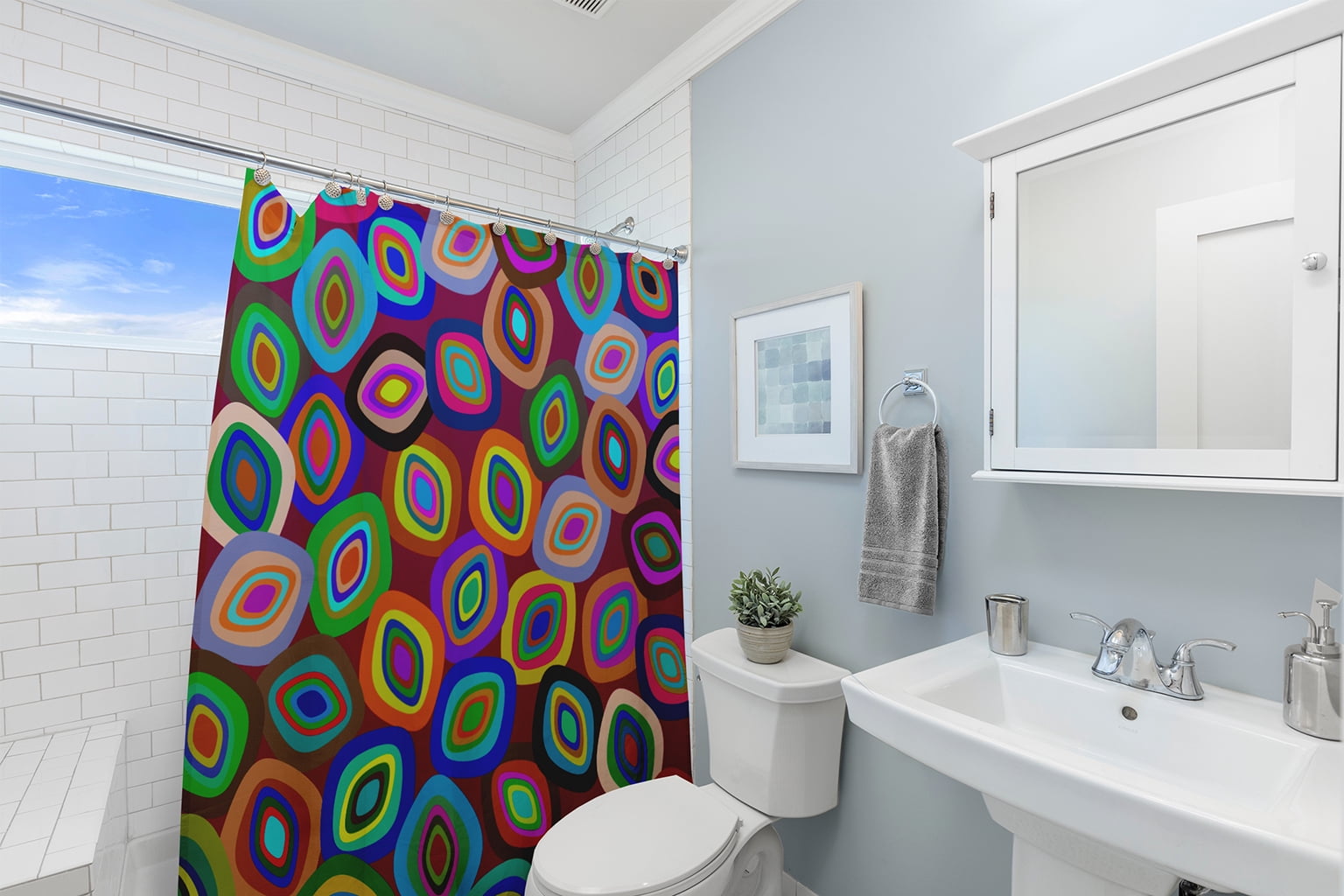 Simply Daisy 70" W x 73" L Modern Leaf Pile Polyester Shower Curtain, Multi [1 Ct]