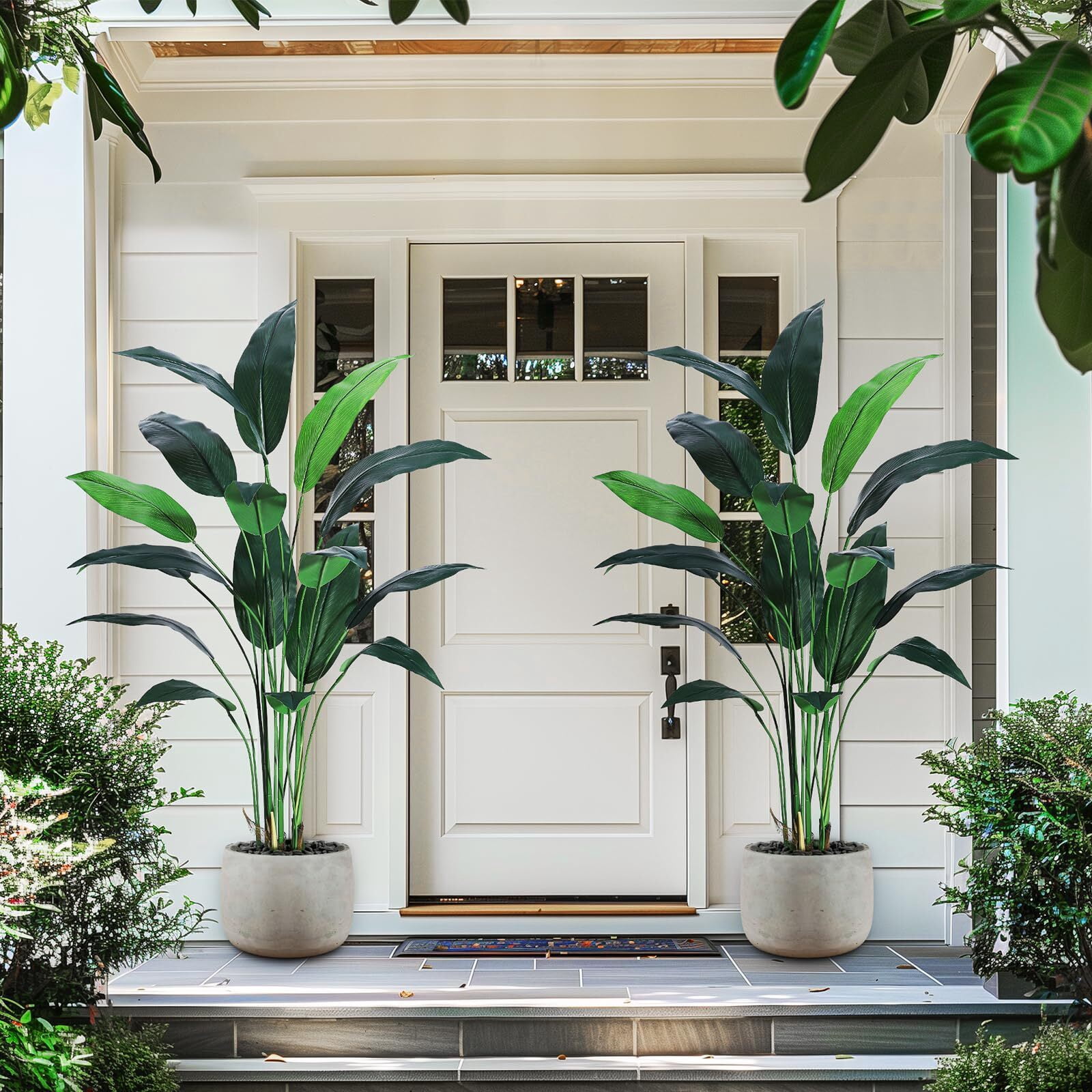 2Pack Artificial Bird of Paradise Plant 6FT(72in) Fake Palm Tree for Indoor Outdoor Modern Decor Faux Plants for Home Office Perfect Housewarming Gift with 17 Trunks Faux Leaves