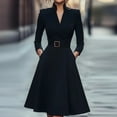 thumbnail image 2 of Elegant Pleated Women Dress Long Fashion A-Line Evening Party Dresses Long Sleeve V-neck Solid High Quality Vestidos Femme, 2 of 3