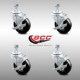 thumbnail image 2 of 4 Inch SS Hard Rubber Wheel Swivel ½ Inch Threaded Stem Caster Set Brake SCC, 2 of 2
