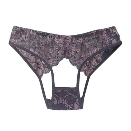 

Crotchless Lingerie For Women Boxer Briefs Seamless Underwear Women Cutut Lace Panties Floral Embroidery Hollow Out Underpants Perspective Embroidered Hollow Lace Panties Grey L
