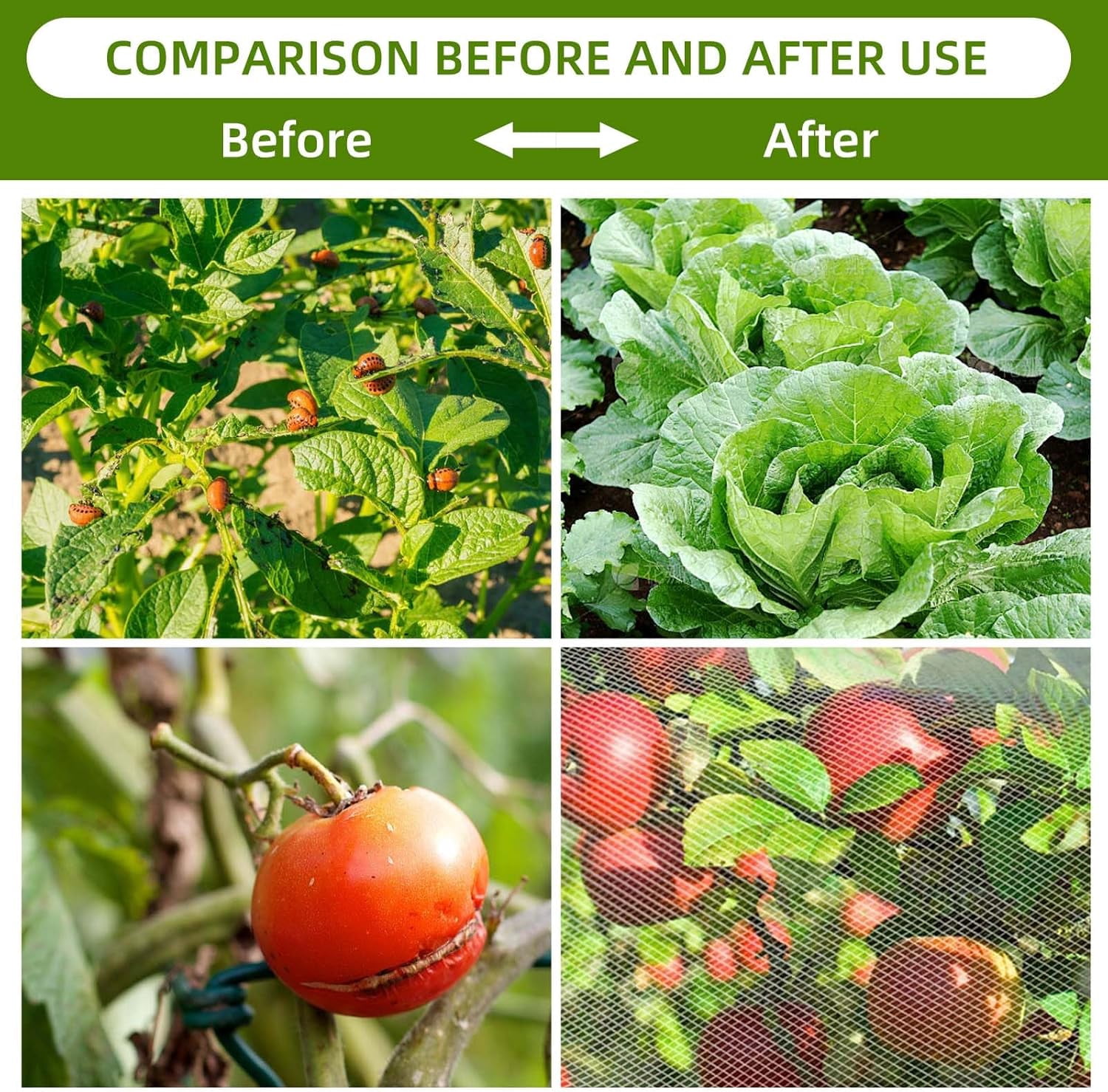 Garden Mesh Netting for Plants, 4 Pack Insect Bird Barrier Net Mesh with Drawstring, 3.3x2.6 FT Garden Bug Netting Plant Cover for Protect Fruit Tree Vegetable Flower