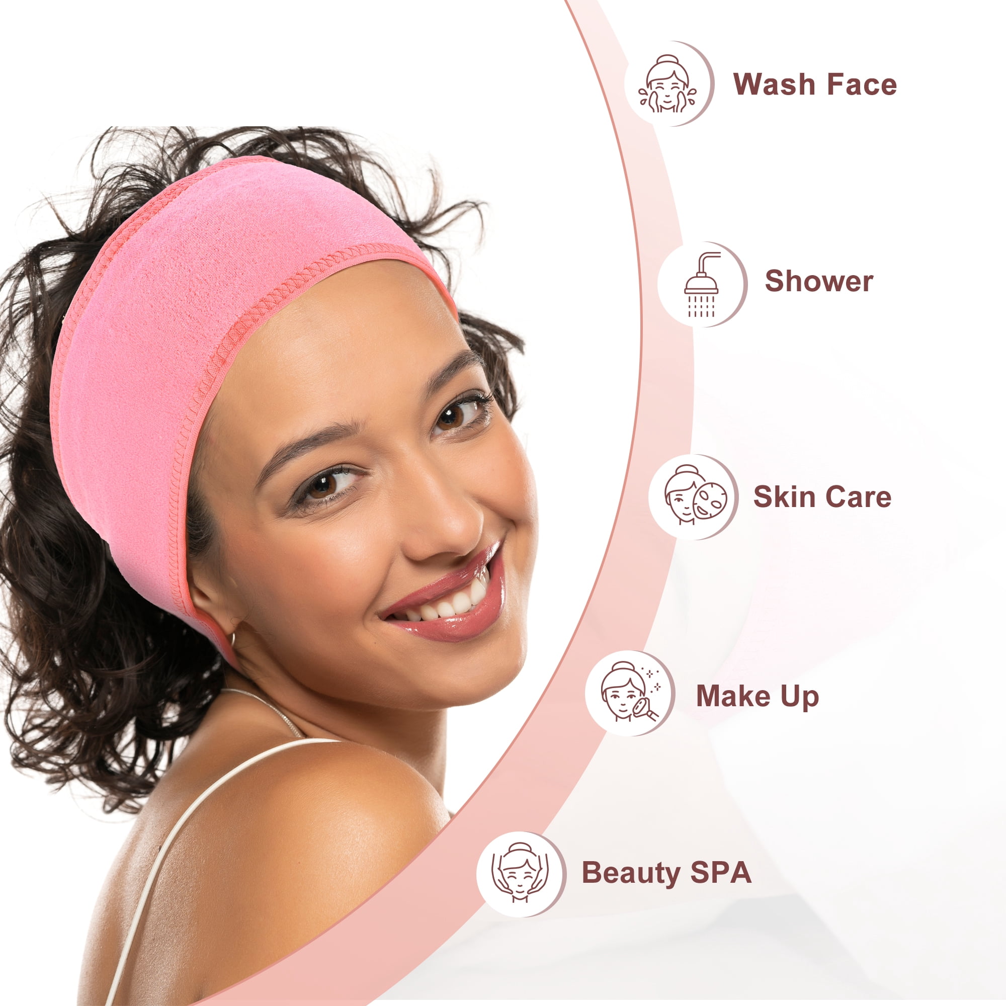 Unique Bargains 2pcs SPA Facial Headband for Women Washing Face Makeup Headband Pink, Black