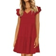 thumbnail image 2 of Maxi Dresses for Women 2025, Womens Summer Ruffle Sleeve Dress V Neck Vacation Beach Cute Short Sundress(Red,S), 2 of 9