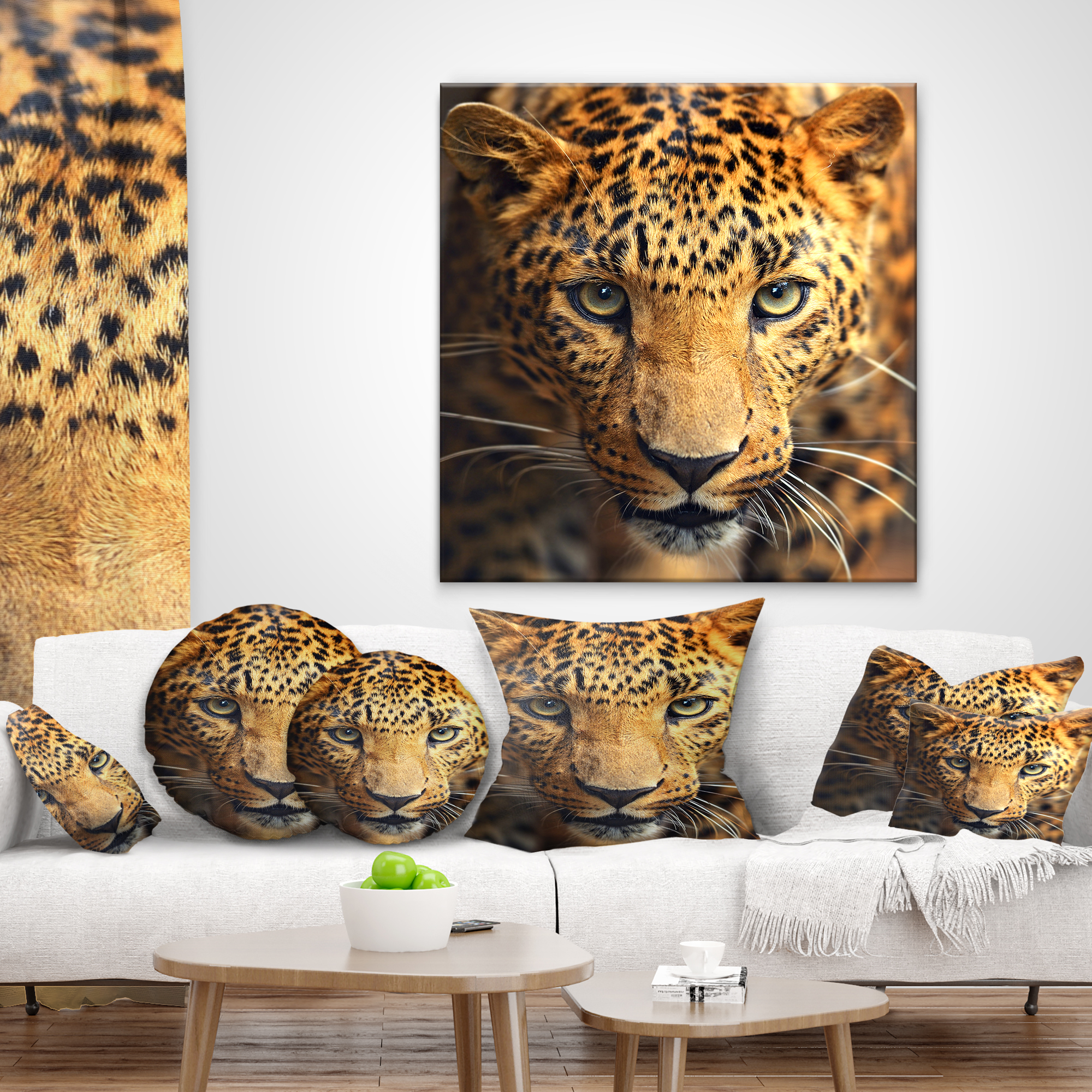 Designart Leopard Face Close Up - Abstract Throw Pillow - 12x20