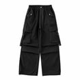 thumbnail image 2 of Girls Cargo Pants Fleece Elastic Waistband Relaxed Fit Hop Wide Leg with Multipule Pocket for Fall Winter Wear Fleece-Black,13-14 Years, 2 of 5