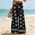 thumbnail image 4 of Bzdzmqm Women Plus Size High Waisted Palazzo Pants Flowy Floral Boho Lounge Trousers Vacation Beach Summer Casual Elastic Waist Wide Leg Trousers, Black S, 4 of 5