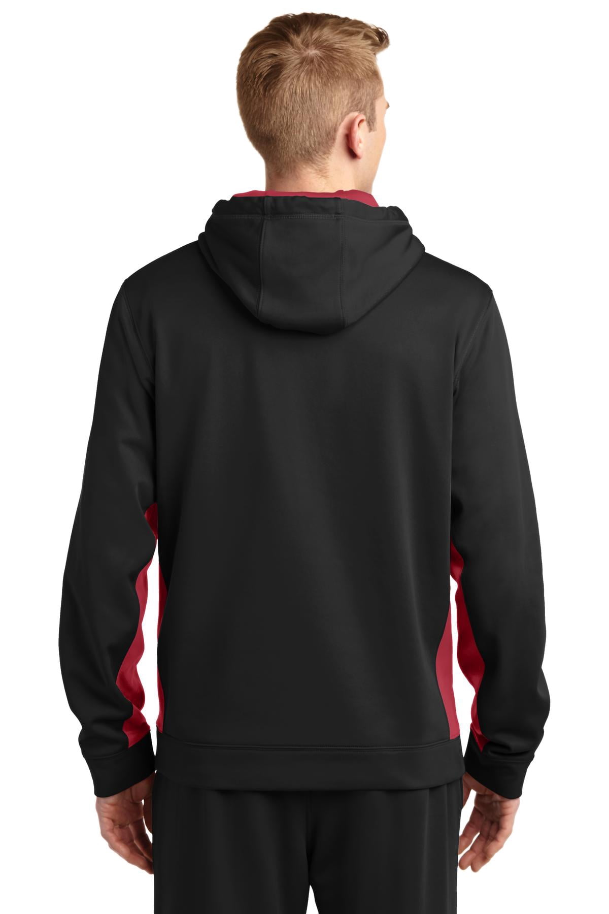 Sport Tek Men's Wick-Moisture Fashion Hoodie – Colorblock Hoodie, Moisture Wicking, Black/Deep Orange, XS - View #7