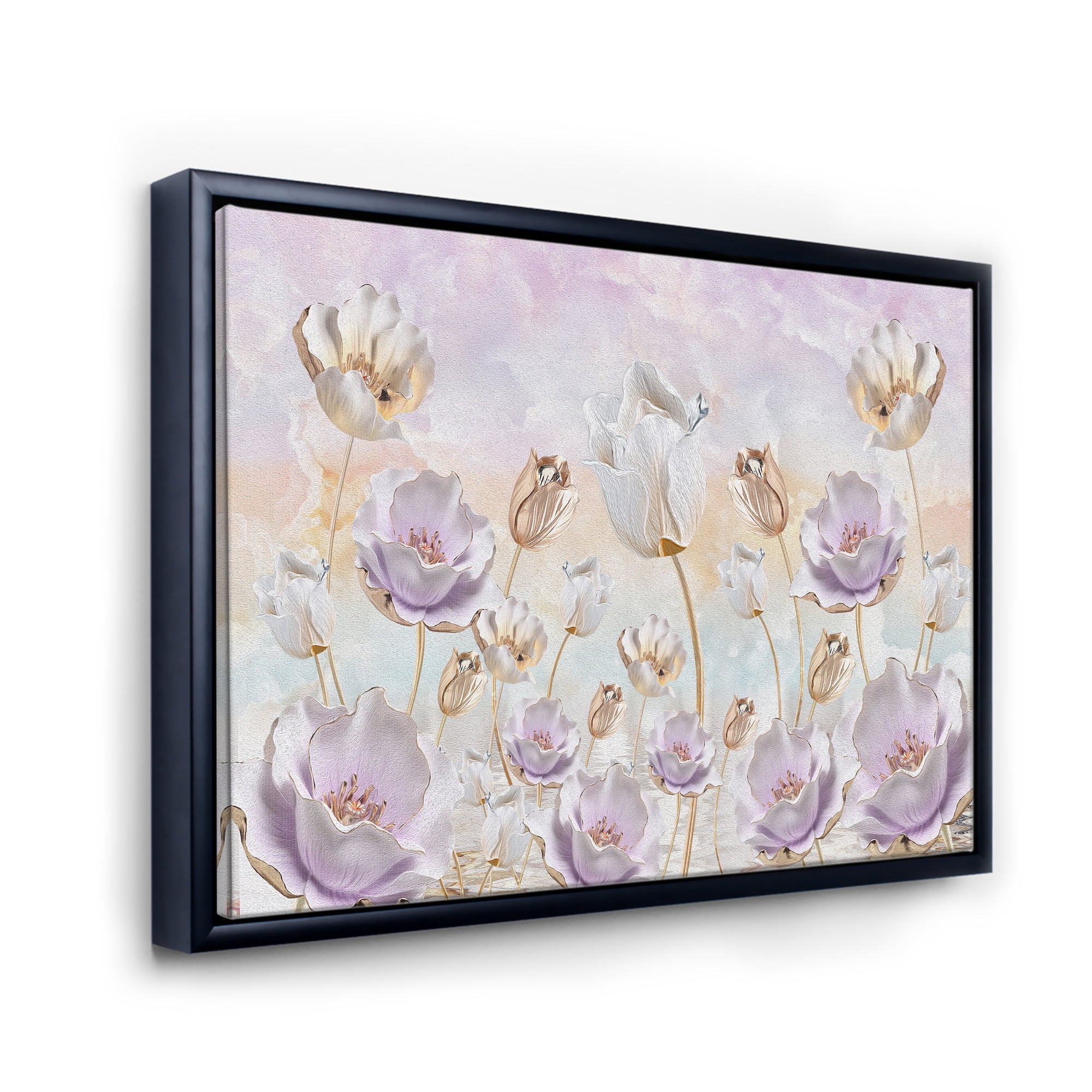 Designart 'Blossoming Pastel Tones Flowers' Traditional Framed Canvas Wall Art Print