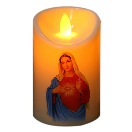

Whigetiy Jesus Christ Candle Light Led Tealight Romantic Pillar Light Battery Operated for Christian Church Holy Decor
