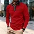 thumbnail image 2 of GrmtClth Mens Quarter Zip Lapel Polo Shirts Color Block Collar Long Sleeve Slim Fit Golf Tops With Chest Pocket Red L, 2 of 9