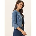 thumbnail image 4 of Chaqueta de mezclilla Allegra K Mujer Cuello Redondo Mangas 3/4 Azul S, 4 of 6
