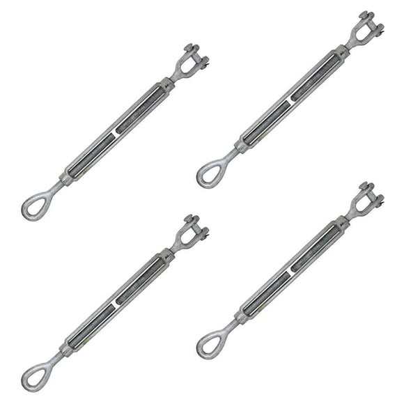 US Cargo Control 3/4 Inch x 12 Inch Jaw and Eye Galvanized Turnbuckle, Working Load Limit 5,200 Pounds, 4 Pack, Uses: Tower, Suspension, Mining, Rigging, Tensioning