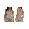 thumbnail image 3 of Women'S V Neck Tank Tops Summer Sleeveless Ribbed Button Casual Henley Shirts Grey L, 3 of 7