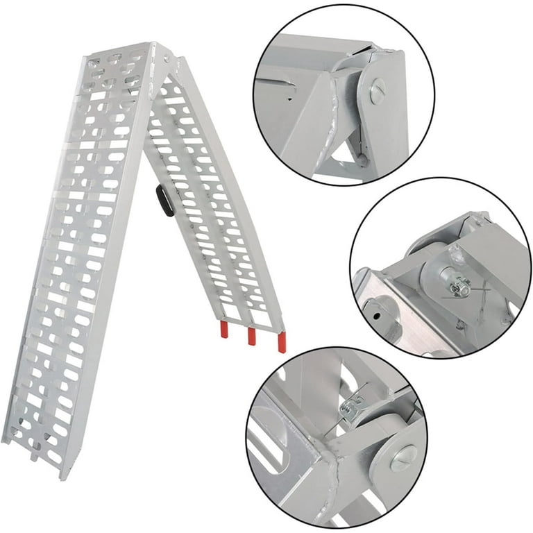 Clevr 7.5' Folding Arched Aluminum Loading Truck Ramps (2 Pc Set) For ATVs, UTVs, Motorcycles, Dirt Bikes, 4 Wheelers, Lawnmowers, 90" Long, 1,500 Lbs Capacity In | Whizz Loading Ramps