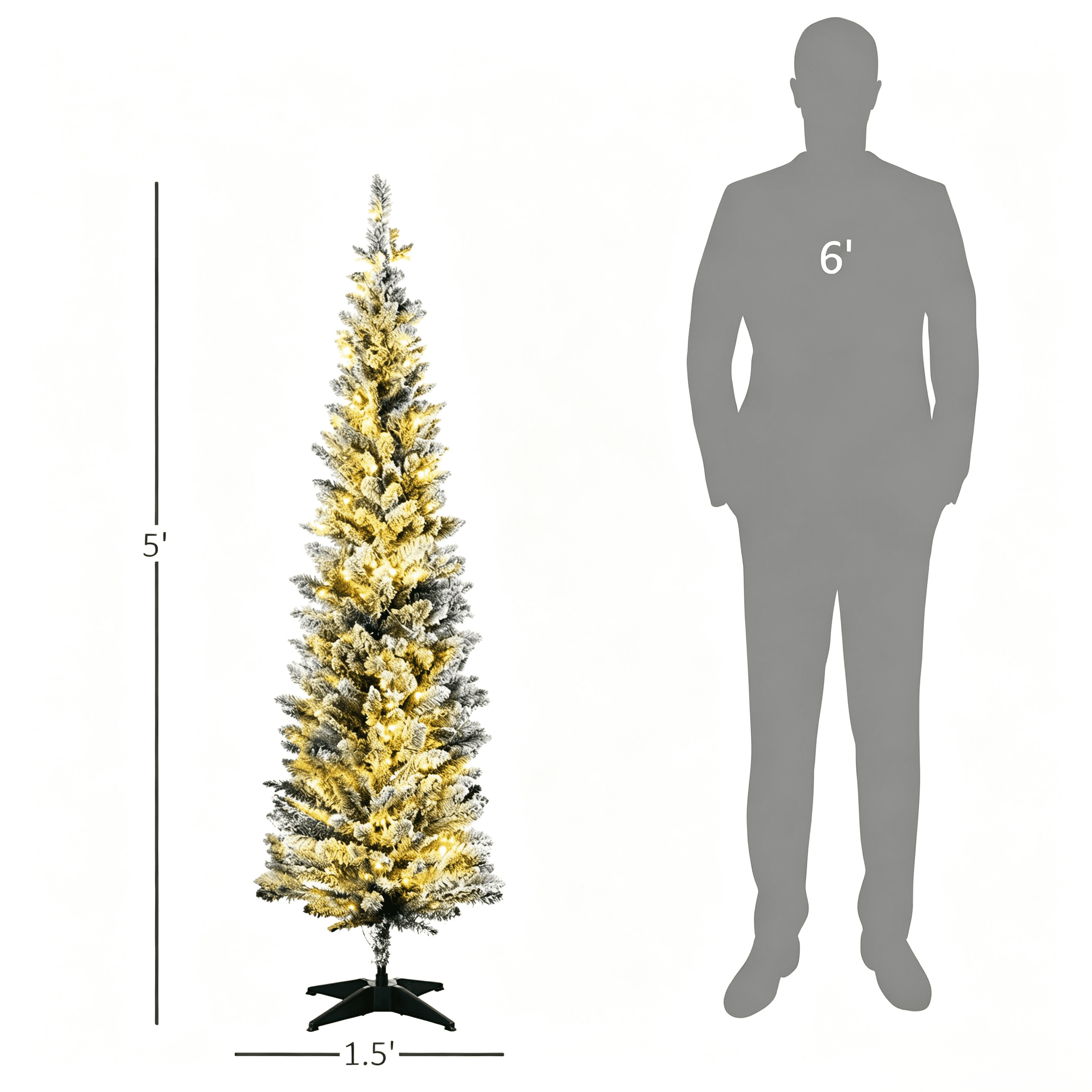 5 Ft Slim Artificial Christmas Tree, Pencil Christmas Tree with Realistic Branches and Warm White LED Lights
