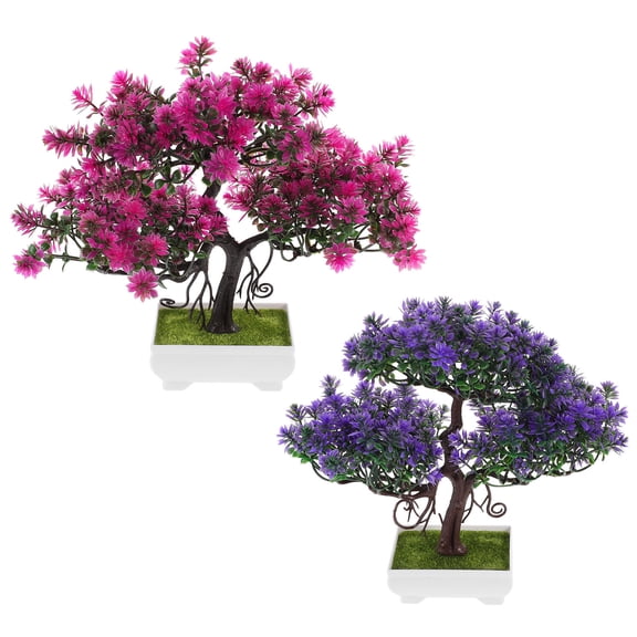 Phenofice Set of 2 Artificial Pine Tree Ornaments, Faux Bonsai Decorations for Office, Home, and Indoor Spaces