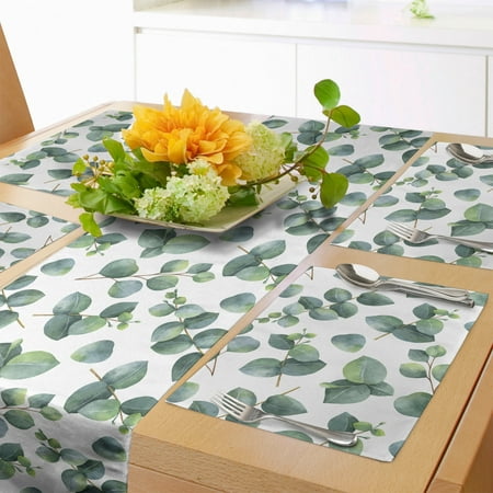 

Leaf Table Runner & Placemats Watercolor Style Pattern Dollar Eucalyptus Leaves and Branches Set for Dining Table Decor Placemat 4 pcs + Runner 16 x90 Green Pale Brown White by Ambesonne