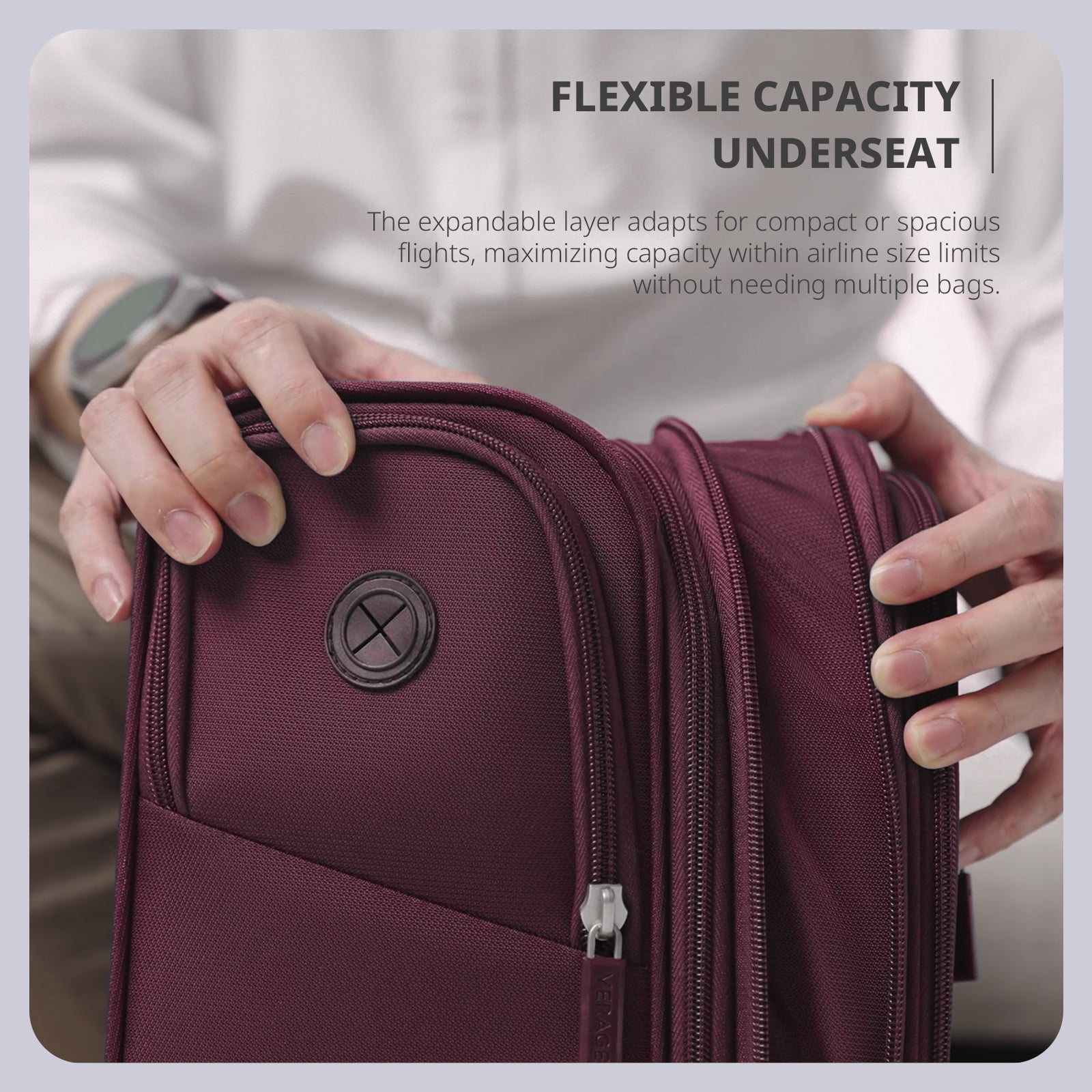 VERAGE 16-Inch Rolling Underseat Luggage with Wheels, Softside Expanable Small Suitcase Carry On Luggage Bags for Airlines Airplanes Short Trip Men Women (Grape Red)