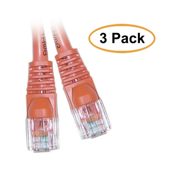 eDragon Cat6 Orange Ethernet Crossover Cable, Snagless/Molded Boot, 7 Feet, 3 Pack