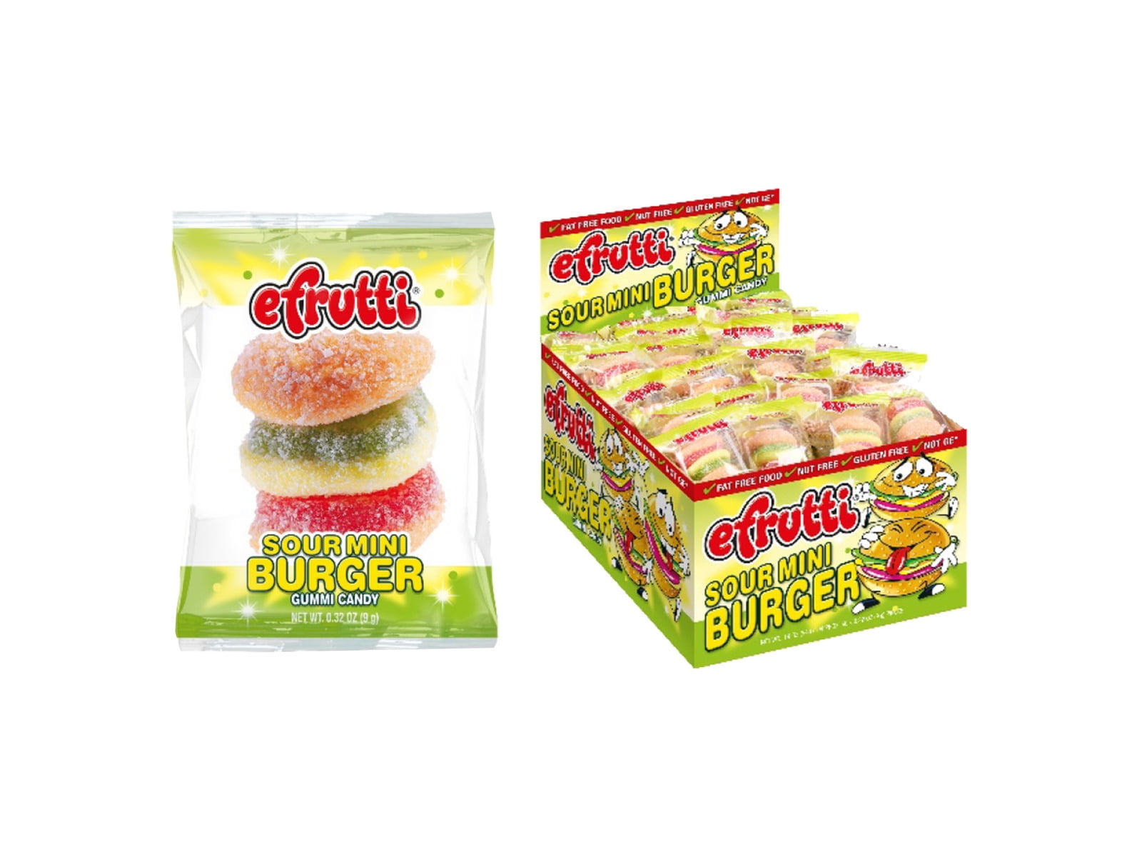 E. Frutti Mini Burger Sour Gummi Candy, 60 Count Display Box