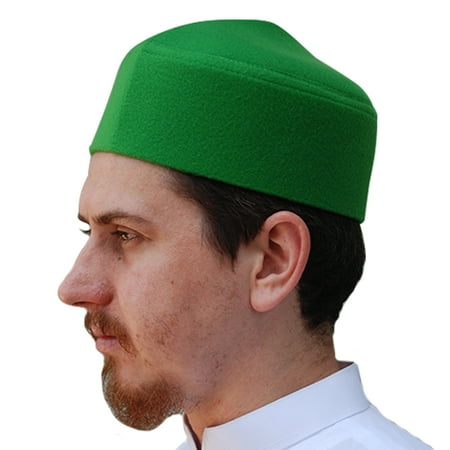 Green Felt Hat - TheKufi® Green Moroccan Fez-style Kufi Hat Cap with Pointed Top Faux Felt (L)