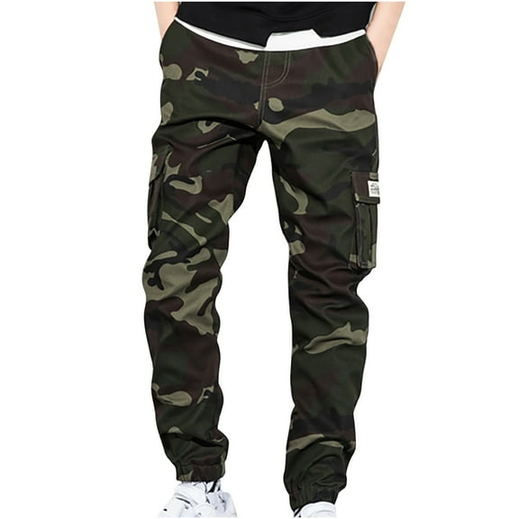 Cargo Trousers for Men Camo Work Trousers Stretch Fit Elasticated Waist Combat Cargo Trousers Casual Camouflage Pants Work Utility & Safety Trousers with Pockets